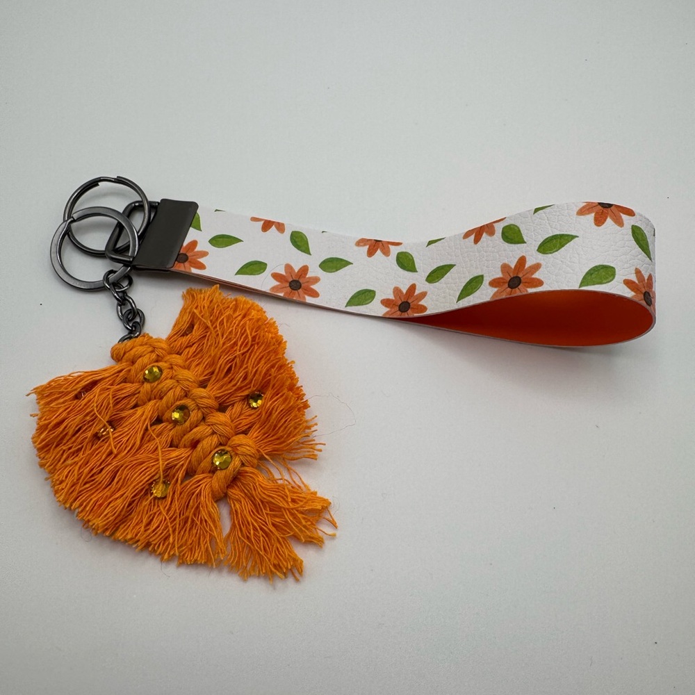 Floral Orange Keychain Wristlet